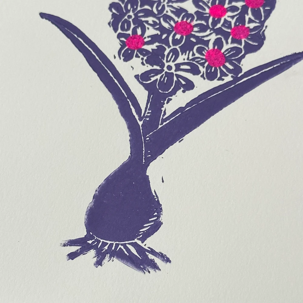 Block Printed Purple Hyacinth Folded Card - Image 2