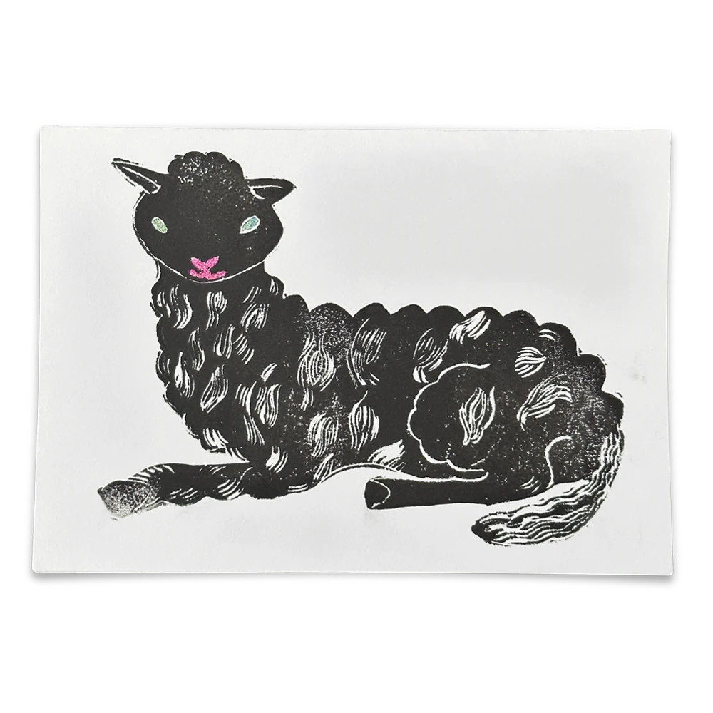 Block Printed Lamb Folded Card