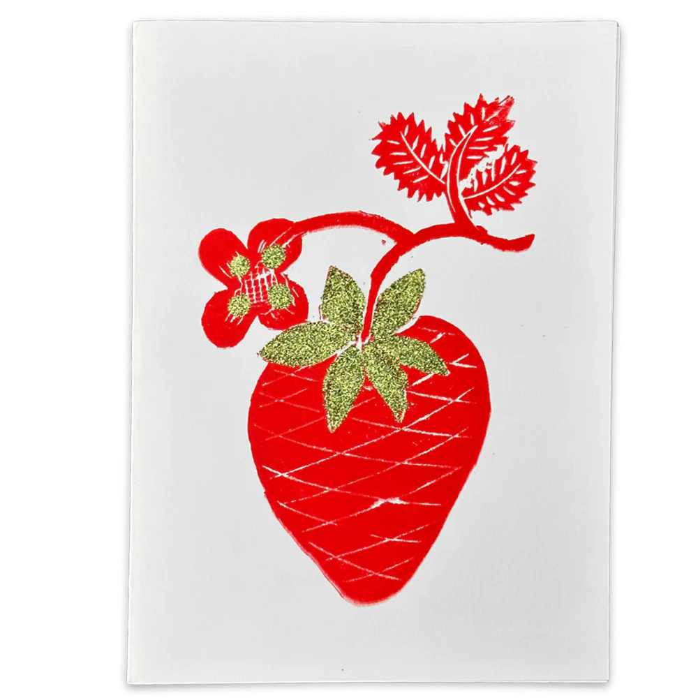 Block Printed Strawberry Folded Card