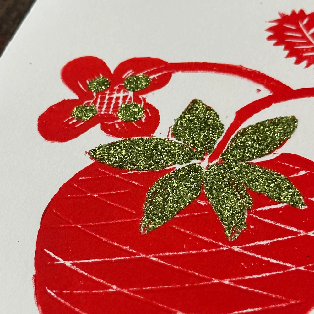 Block Printed Strawberry Folded Card - Image 2