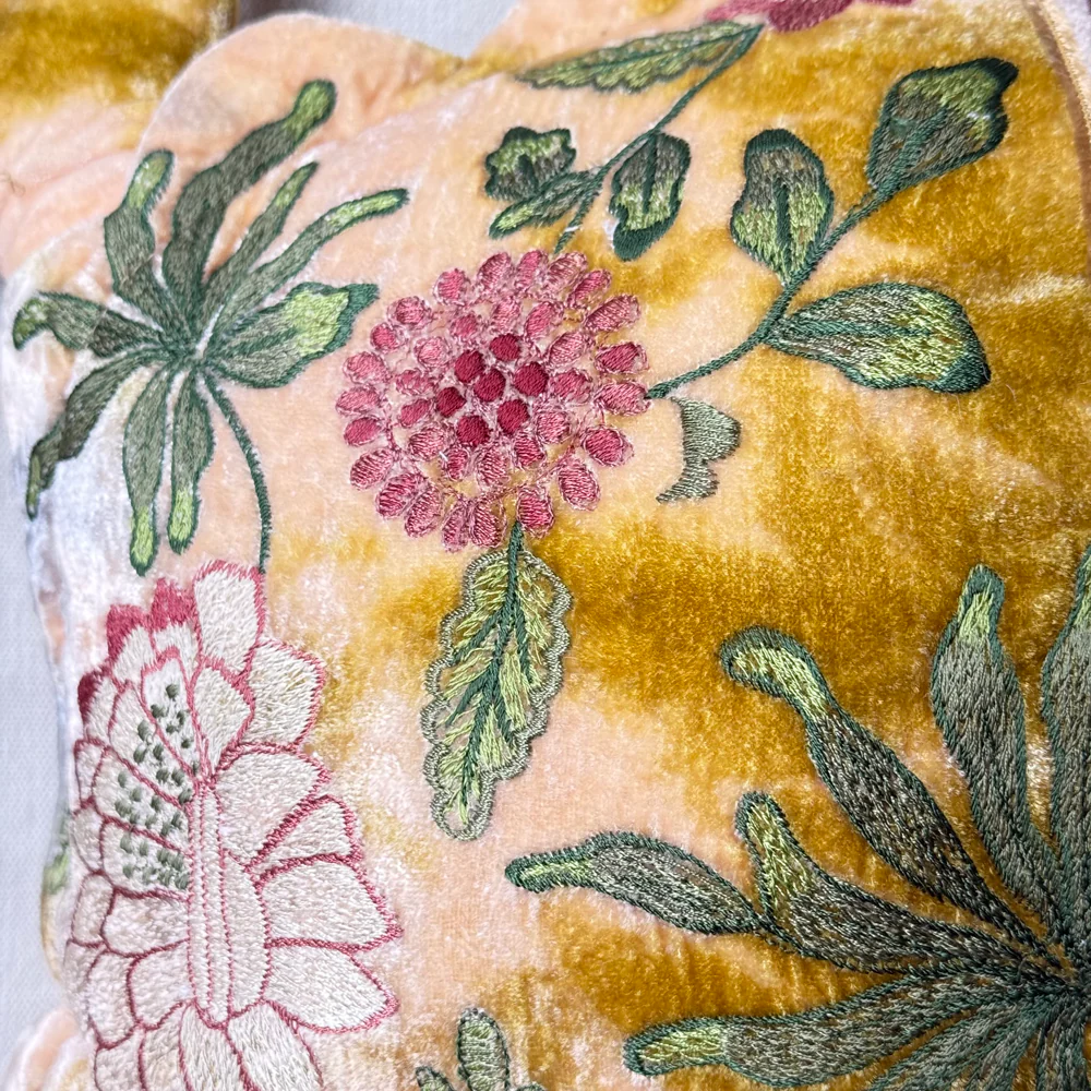 Bouquet Embroidered Big Silk Velvet Turtle in Shaded Yellow - Image 3