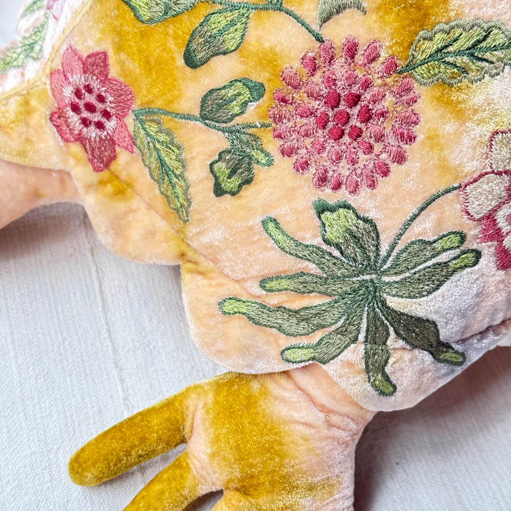 Bouquet Embroidered Big Silk Velvet Turtle in Shaded Yellow - Image 4