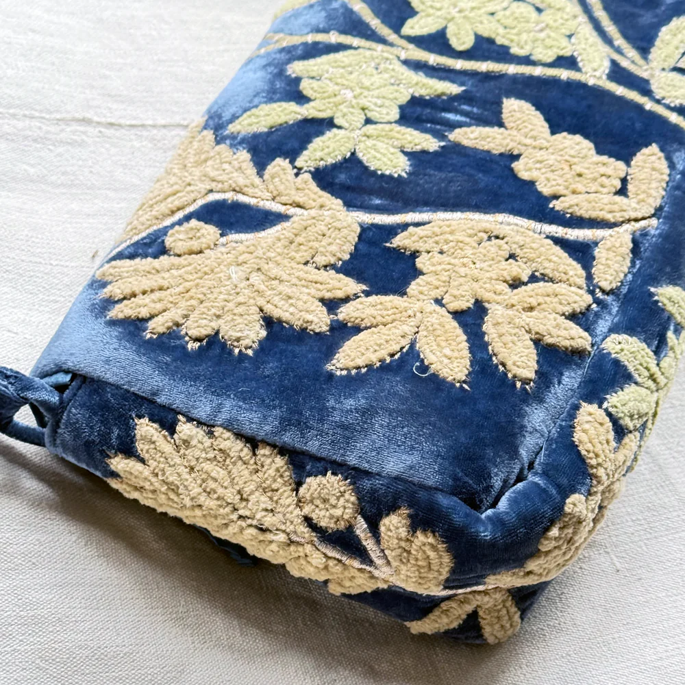 Candolyn Embroidered Silk Velvet Shoulder Bag in Blue - Image 5