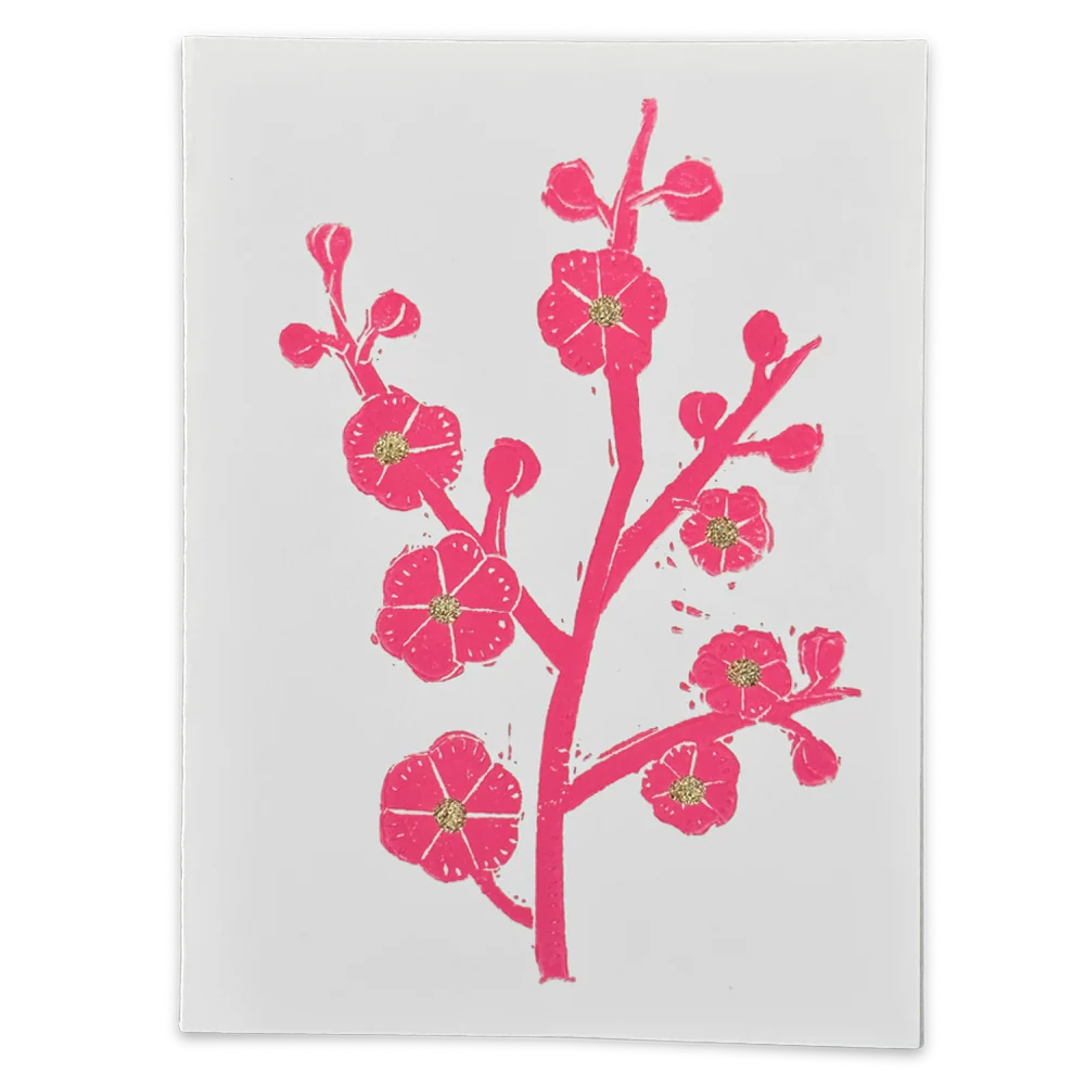 Block Printed Cherry Blossom Folded Card