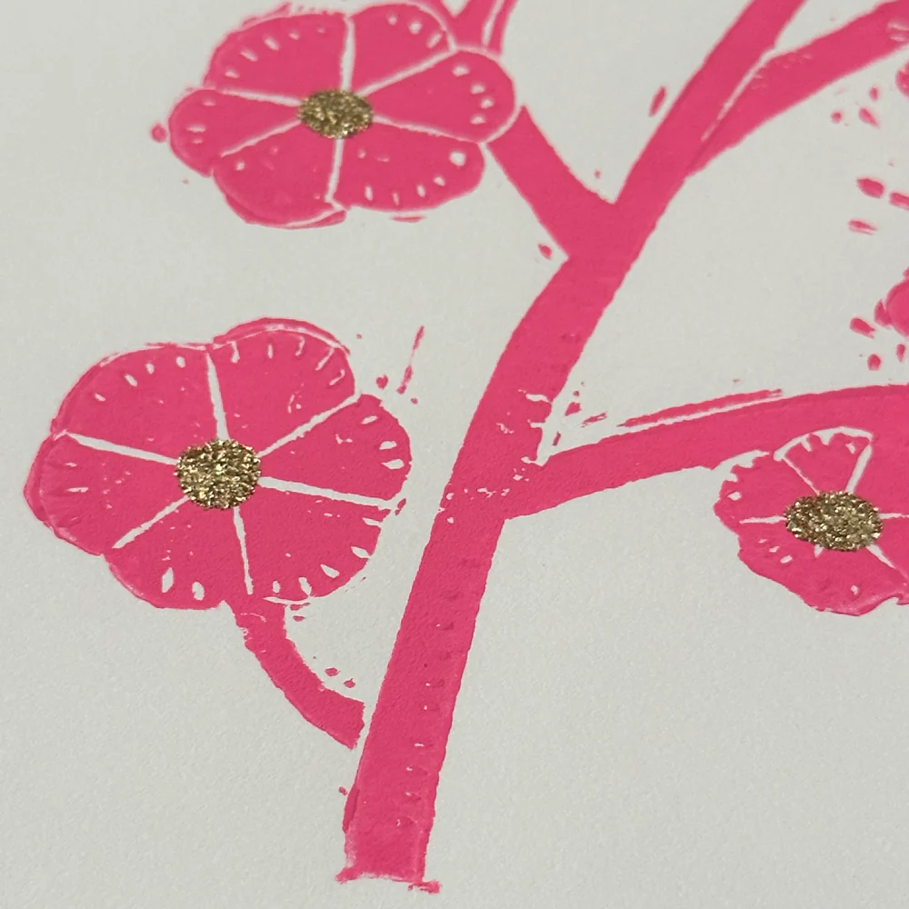 Block Printed Cherry Blossom Folded Card - Image 2