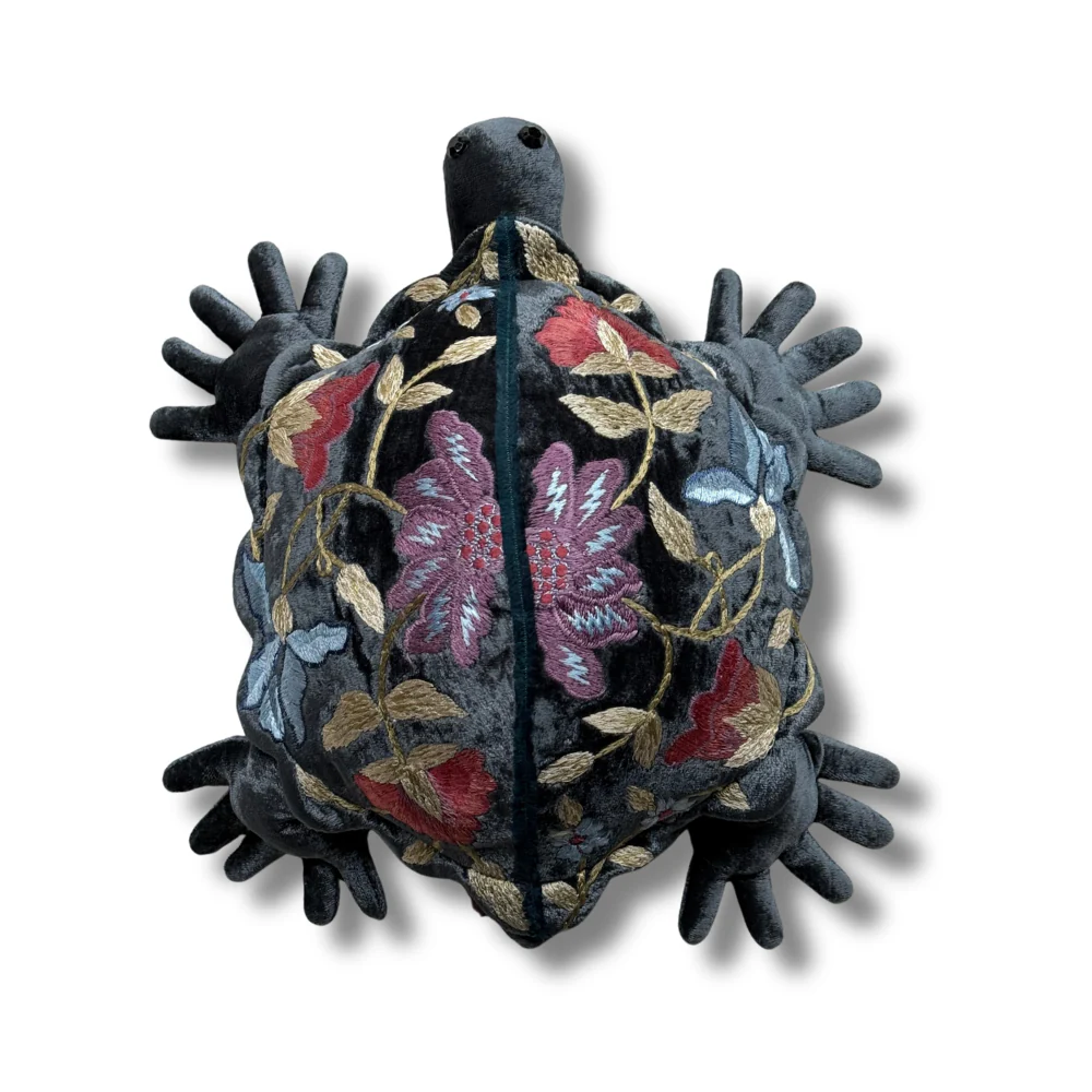 Connie Embroidered Small Silk Velvet Turtle in Nightshade