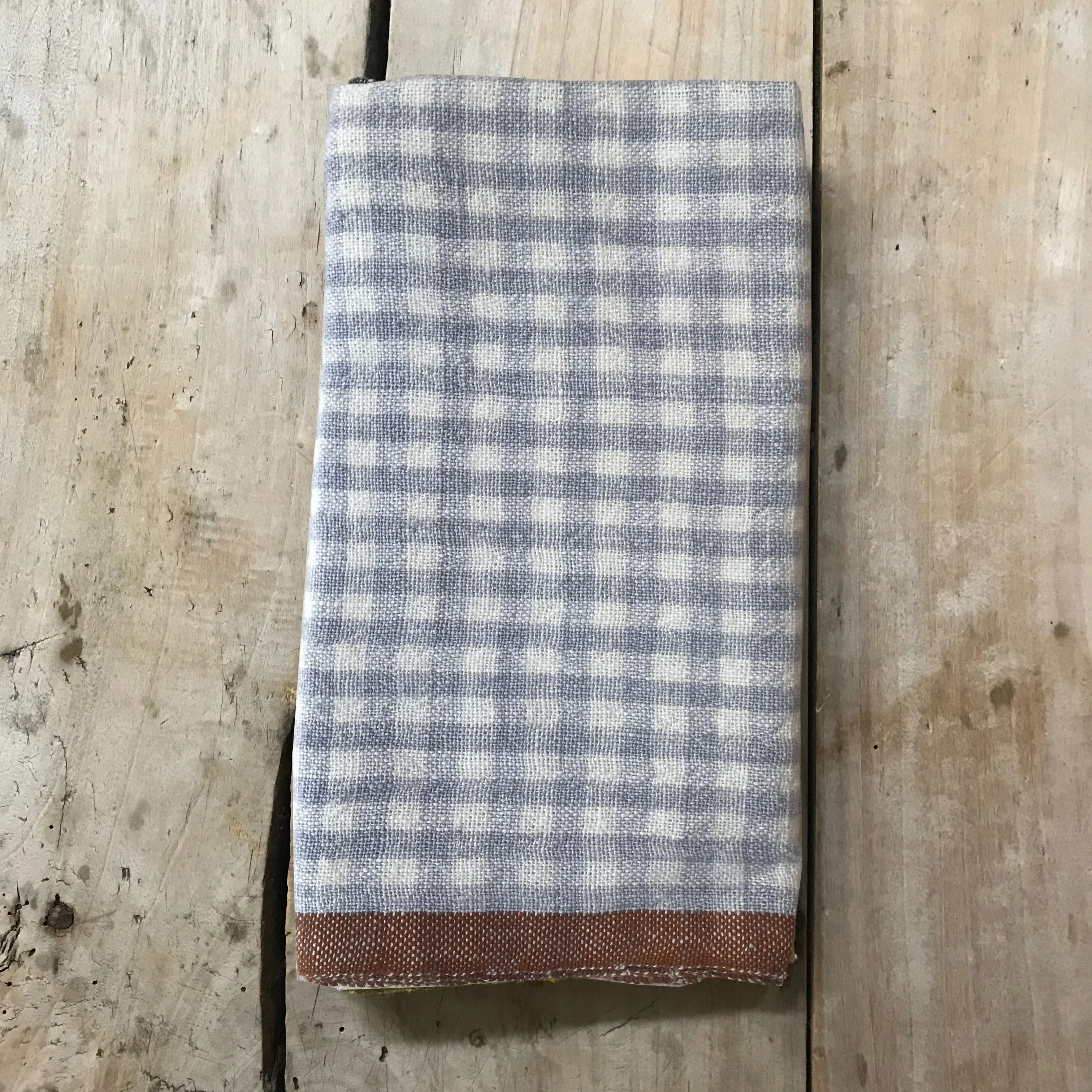 Gingham Tea Towel in Blue & Cognac