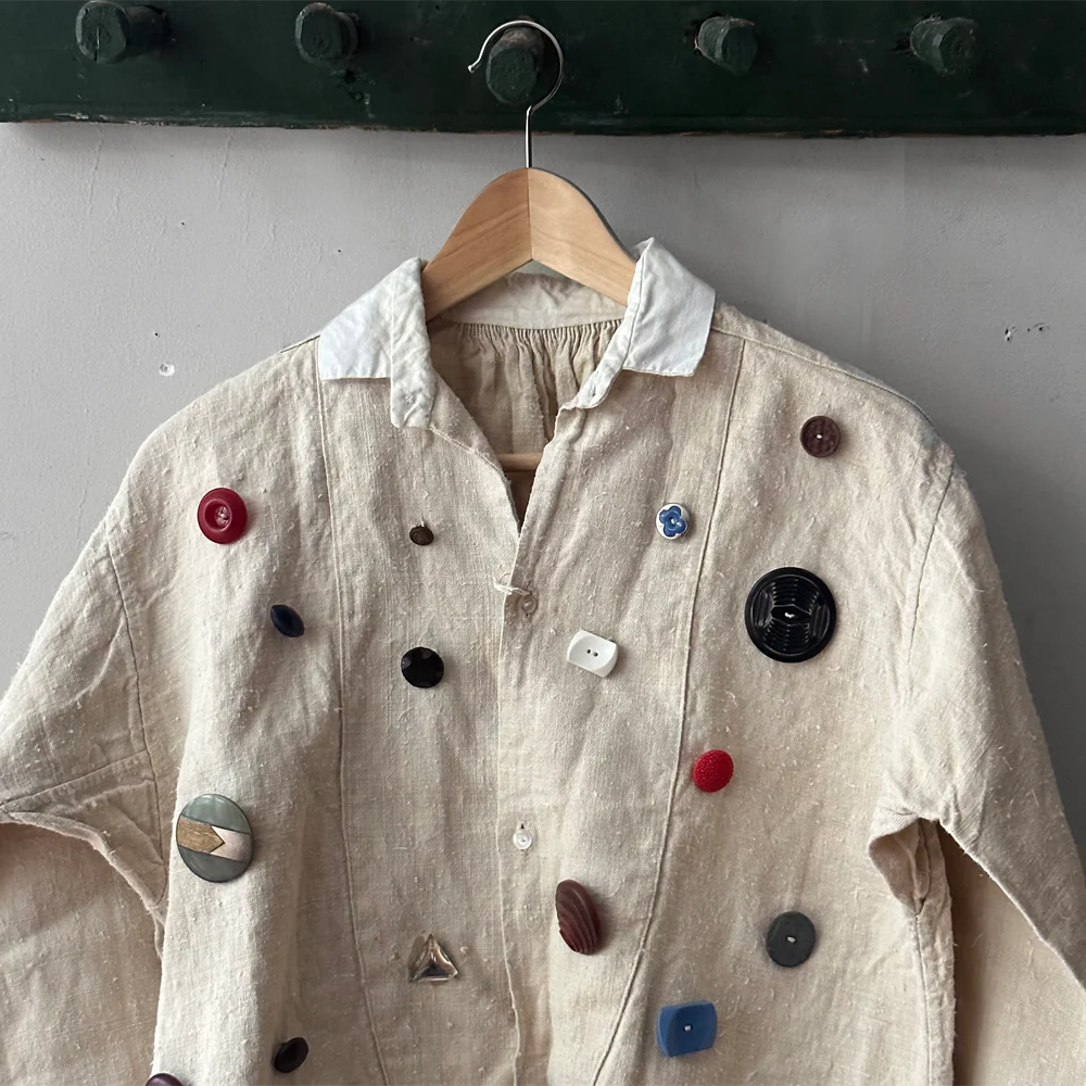 Custom 19th-century Linen Night Shirt with Vintage Buttons (#7) - Image 2