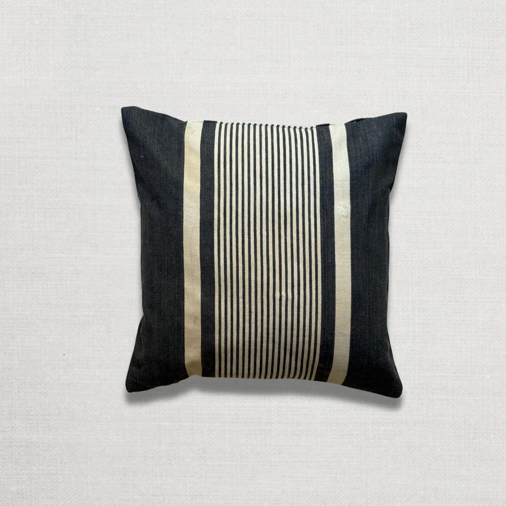 Custom 19th-century Small French Ticking Pillow (#38)