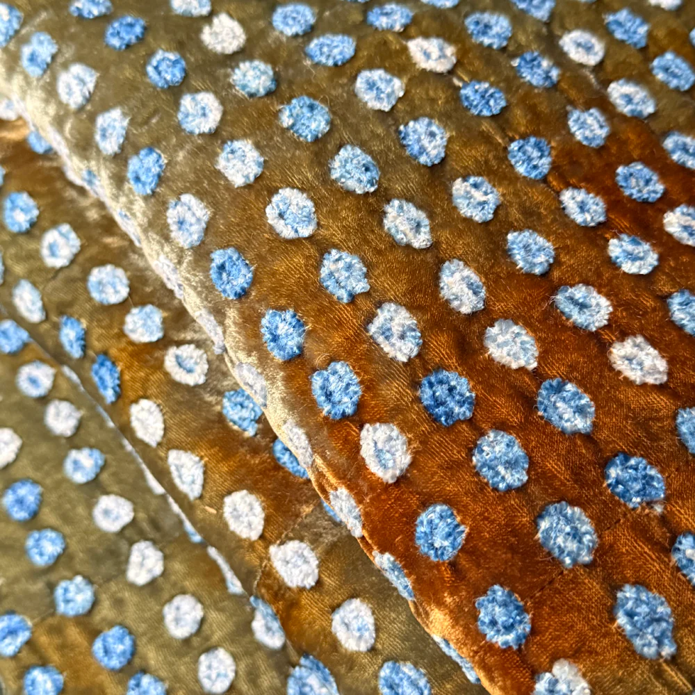Dotty Embroidered Silk Velvet Throw in Shaded Lake - Image 3