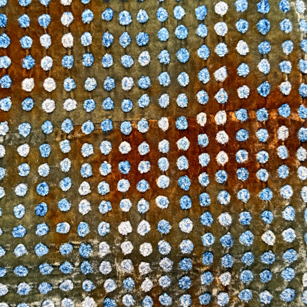 Dotty Embroidered Silk Velvet Throw in Shaded Lake - Image 4