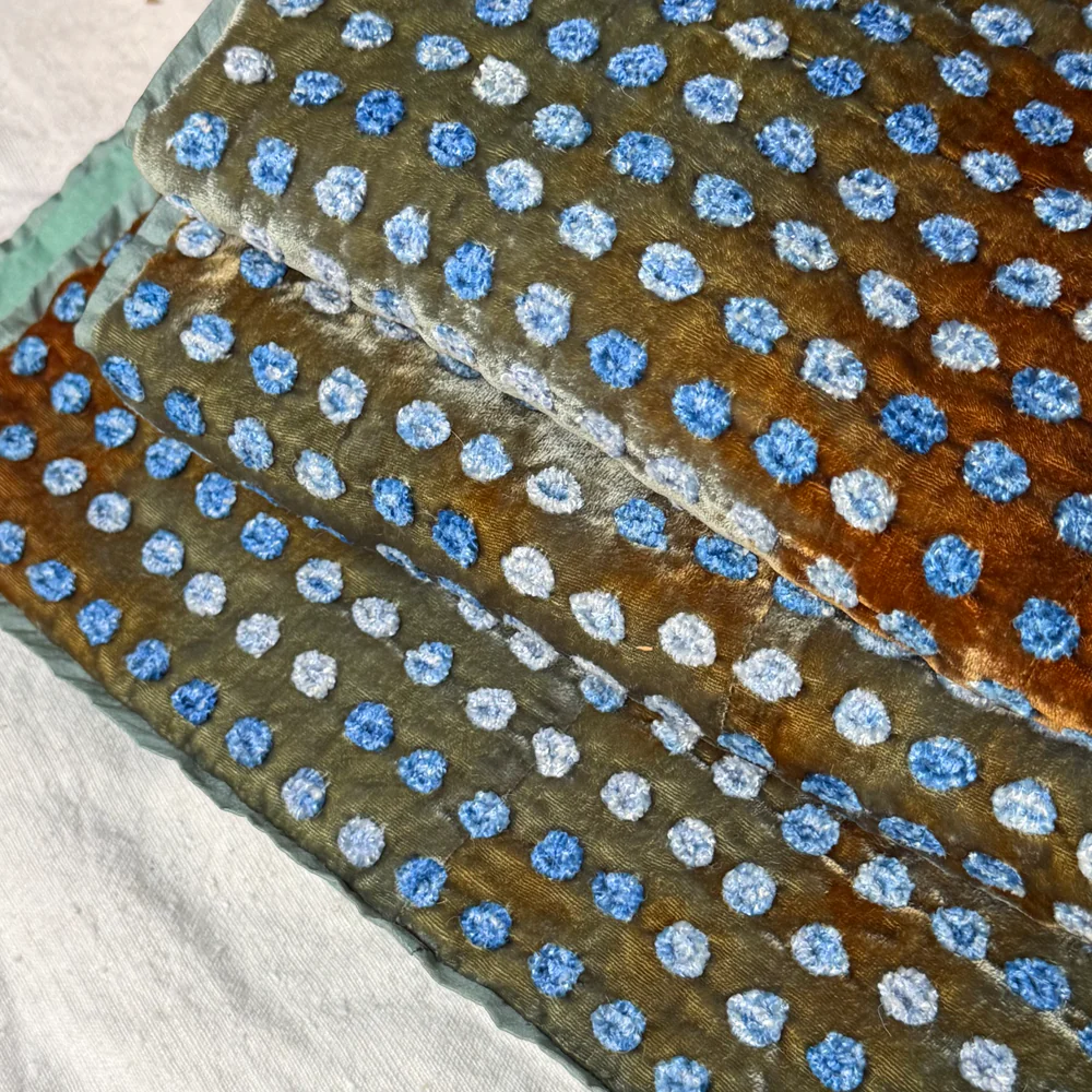 Dotty Embroidered Silk Velvet Throw in Shaded Lake - Image 5