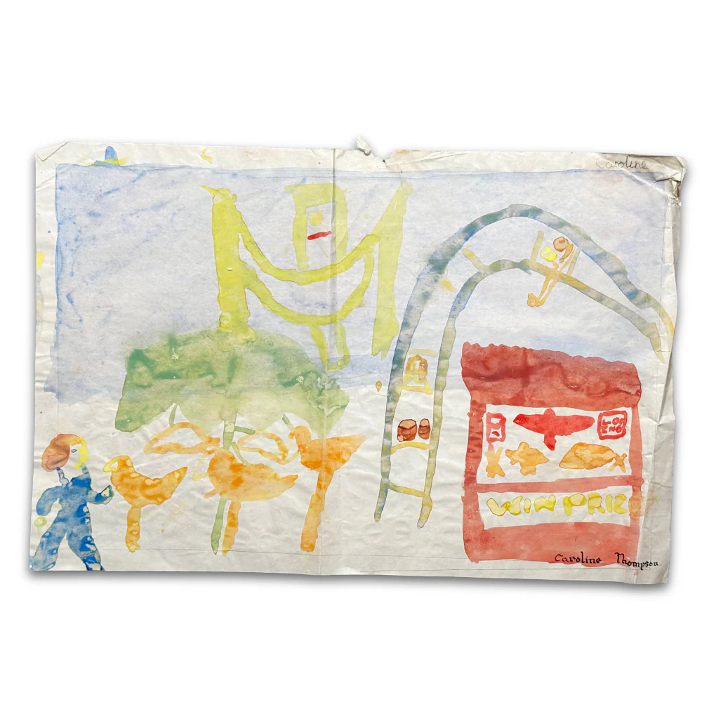 Double-Sided Late 19th-century Naïve Watercolor Illustration by Caroline Thompson