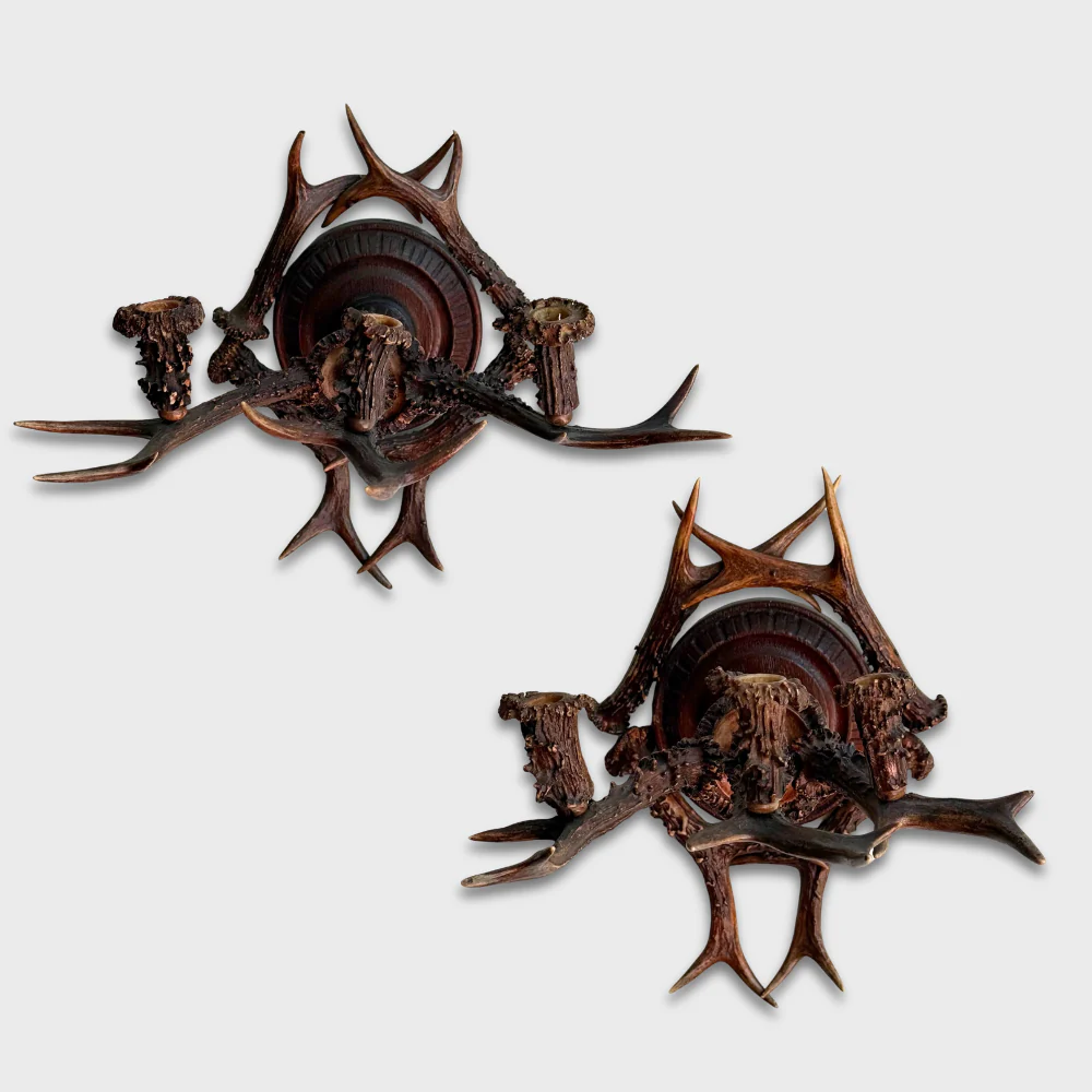 Early 20th-century Black Forest Antler Sconce Pair