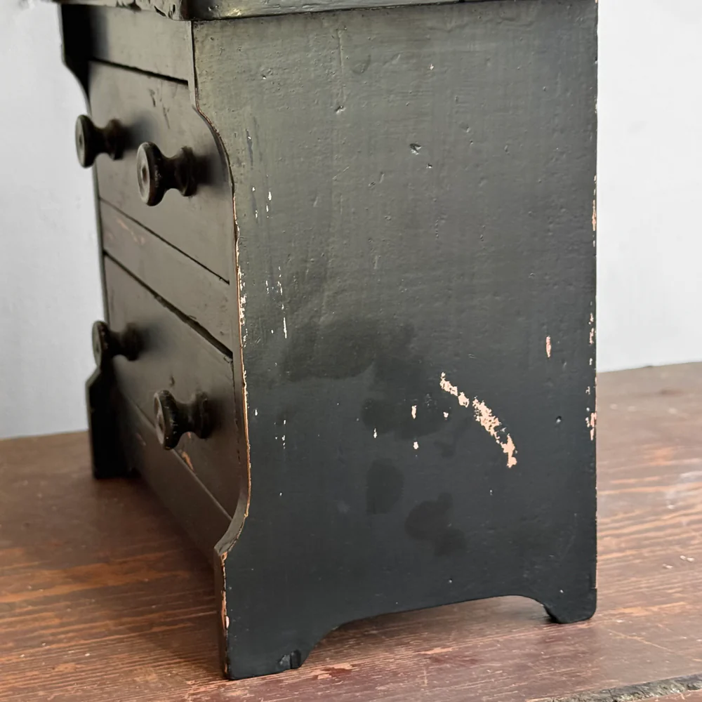 Early 20th-century Black Painted Miniature Doll's Chest - Image 3