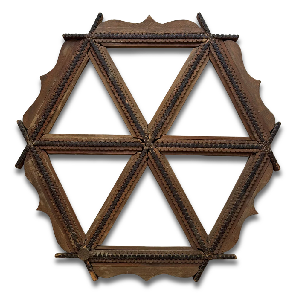Early 20th-century Hexagonal Tramp Art Frame