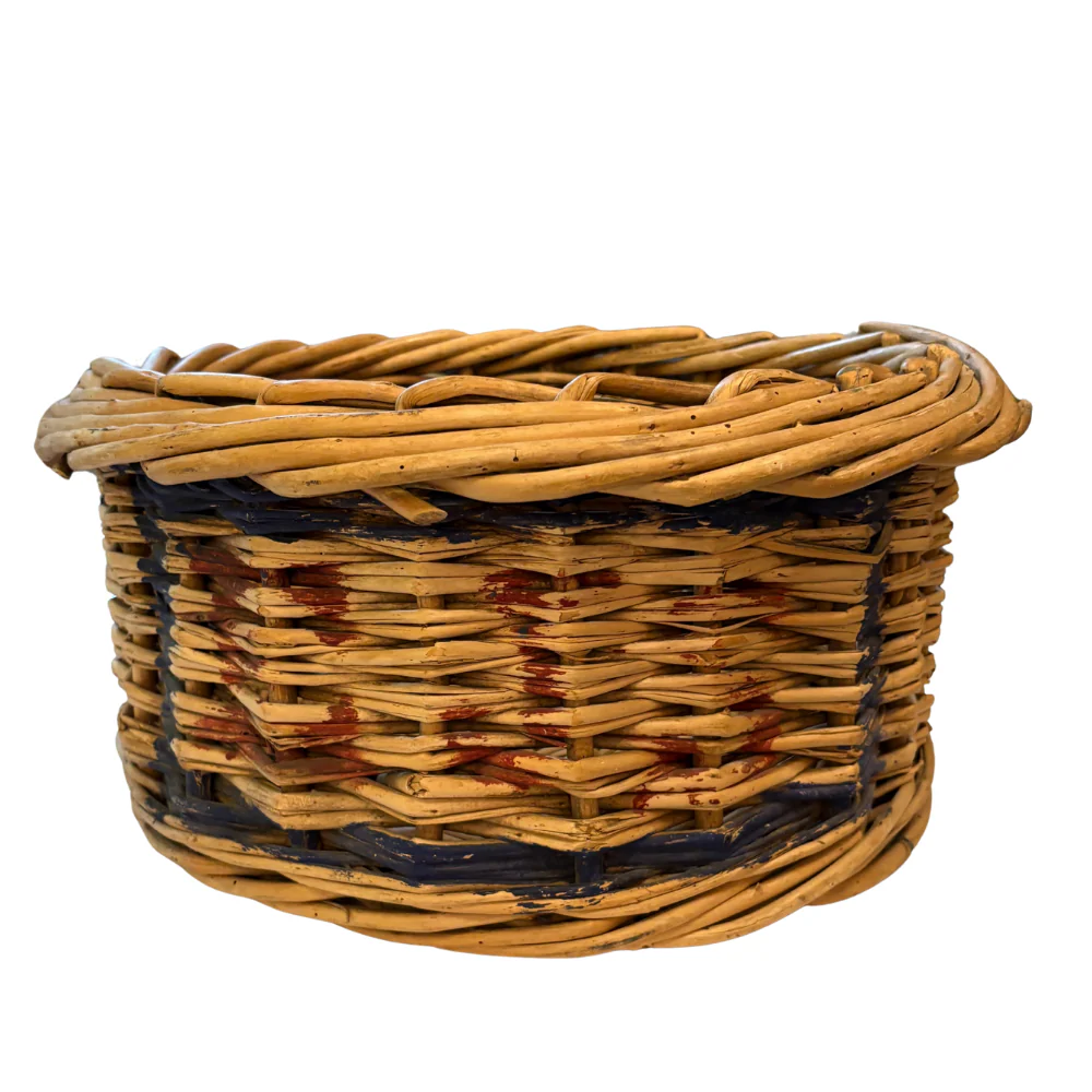 Early 20th-century Round Antique Painted Wicker Basket - Image 5