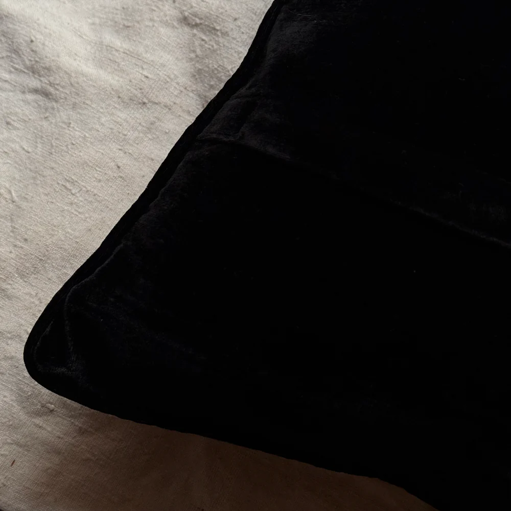 Eva Embroidered Silk Velvet Cushion in Black - Image 5