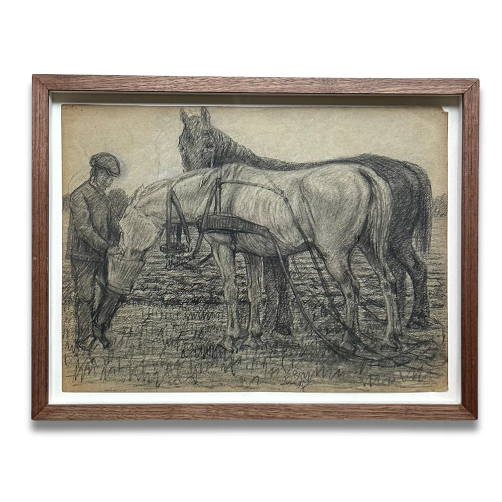 Evert Rabbers Framed Early 20th-century Horse Pastel Drawing #03
