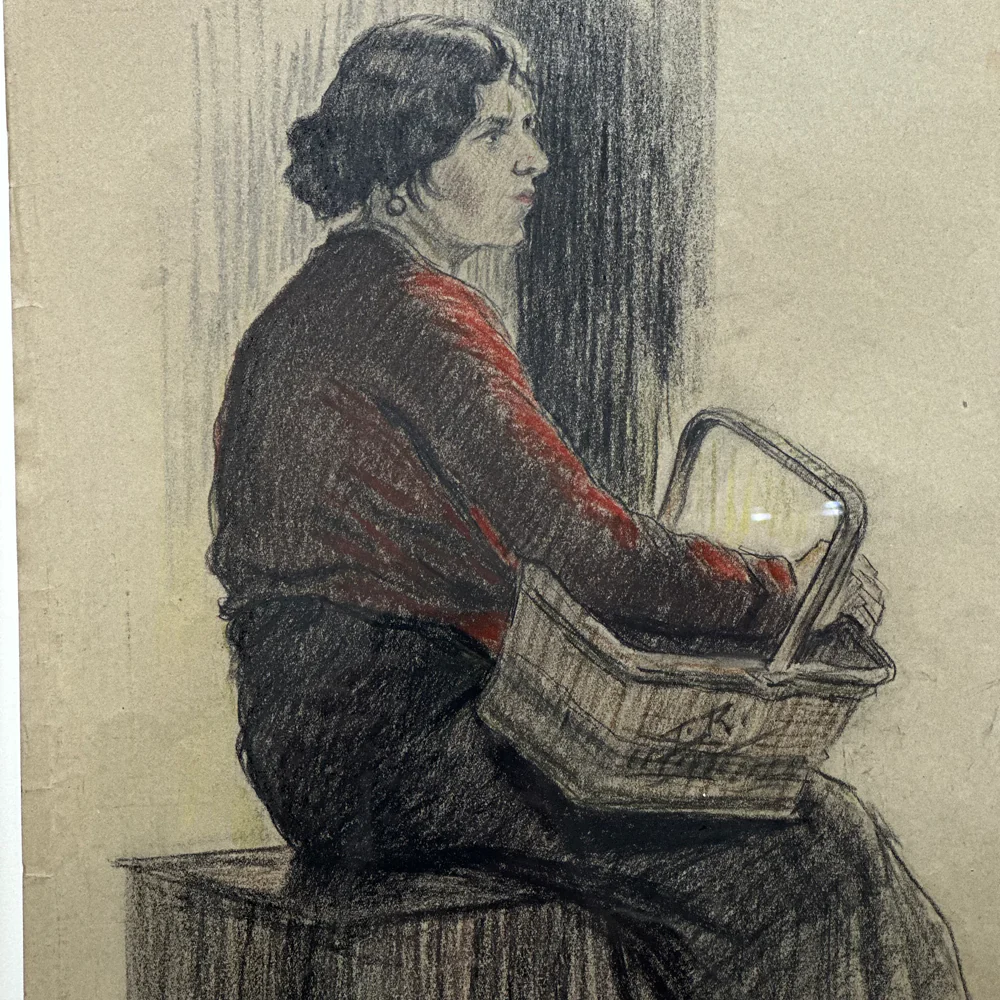 Evert Rabbers Framed Early 20th-century Portrait Pastel Drawing #03 - Image 2