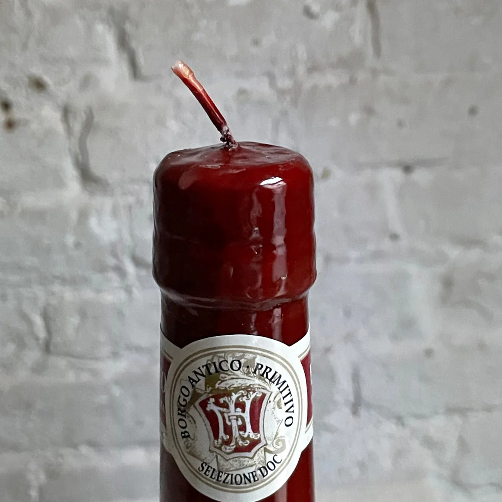 Fiaschetto Vino Red Chianti Wine Basket Bottle Candle - Image 3