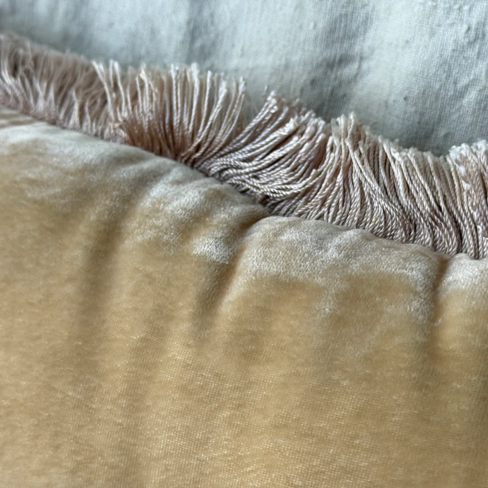 Fringe Silk Velvet Cushion in Cashmere with Beige Fringe - Image 3