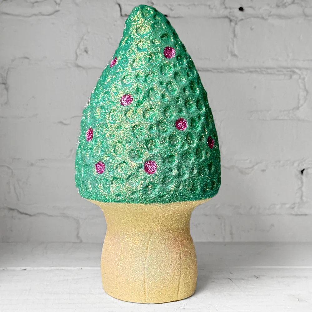 Glitter Morel Mushroom in Mint with Few Pink Dots