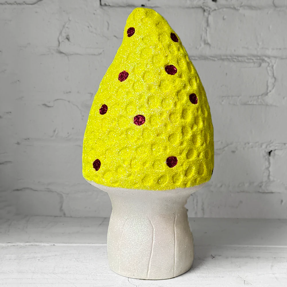 Glitter Morel Mushroom in Neon with Few Burgundy Dots