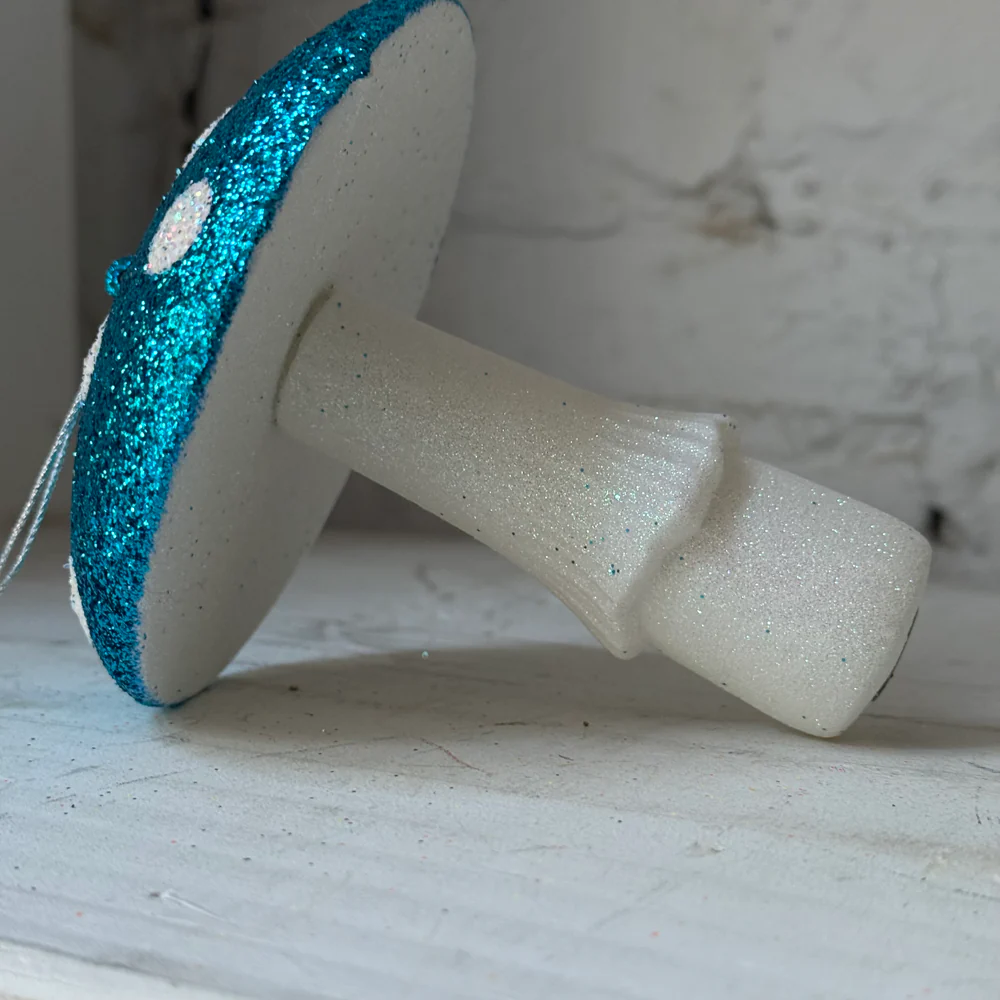 Glitter Mushroom Ornament in Teal & White - Image 2
