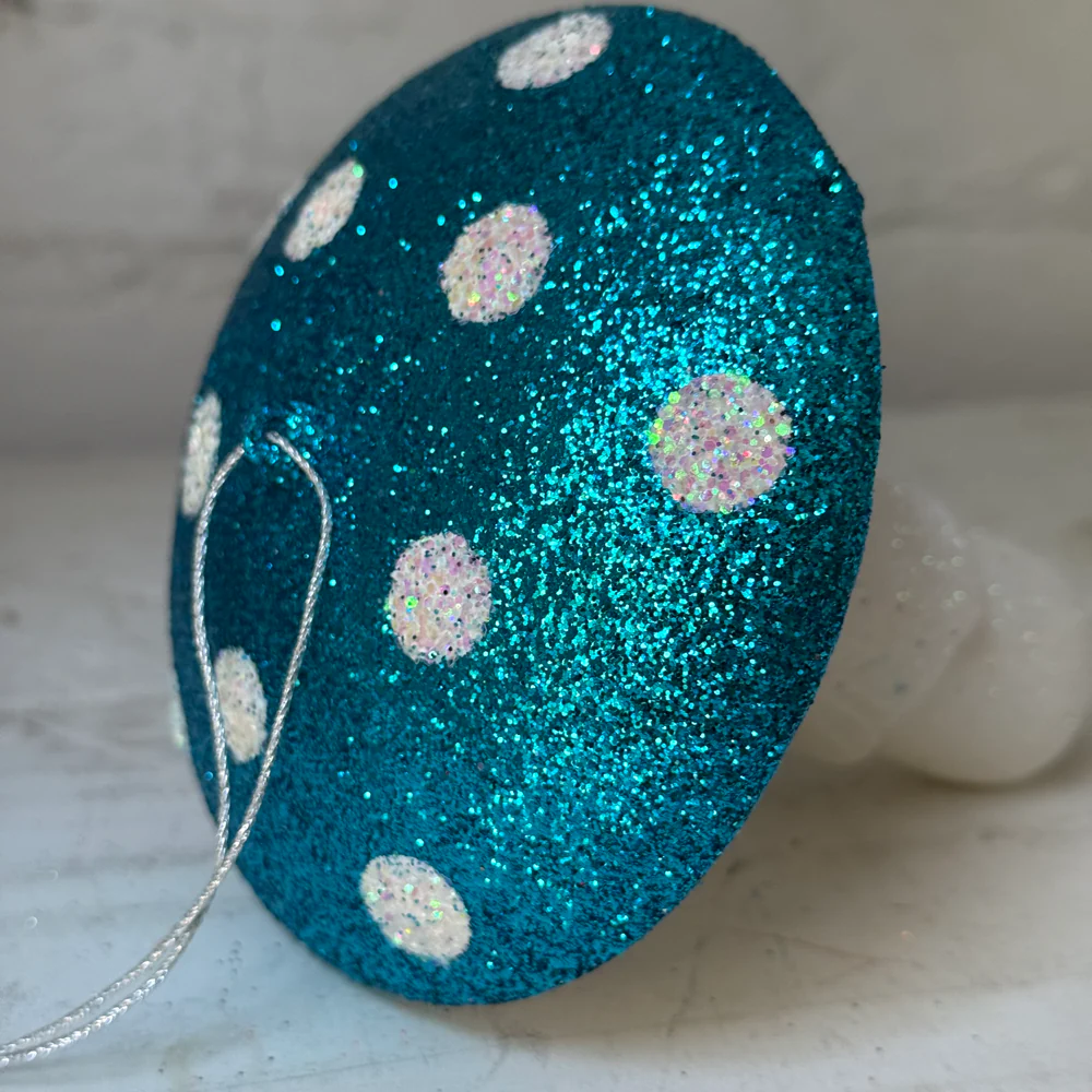 Glitter Mushroom Ornament in Teal & White - Image 3