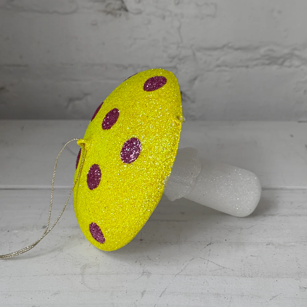 Glitter Mushroom Ornament in Yellow & Pink