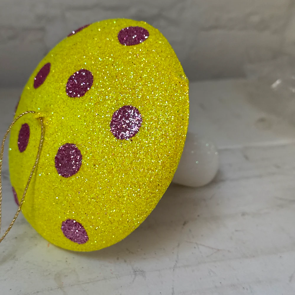 Glitter Mushroom Ornament in Yellow & Pink - Image 3