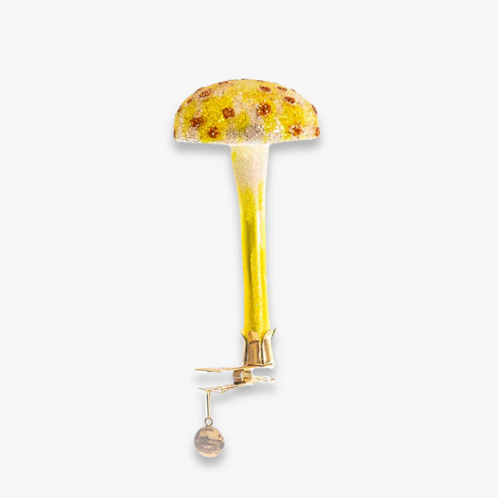 Yellow & White Clip-On Mushroom Ornament