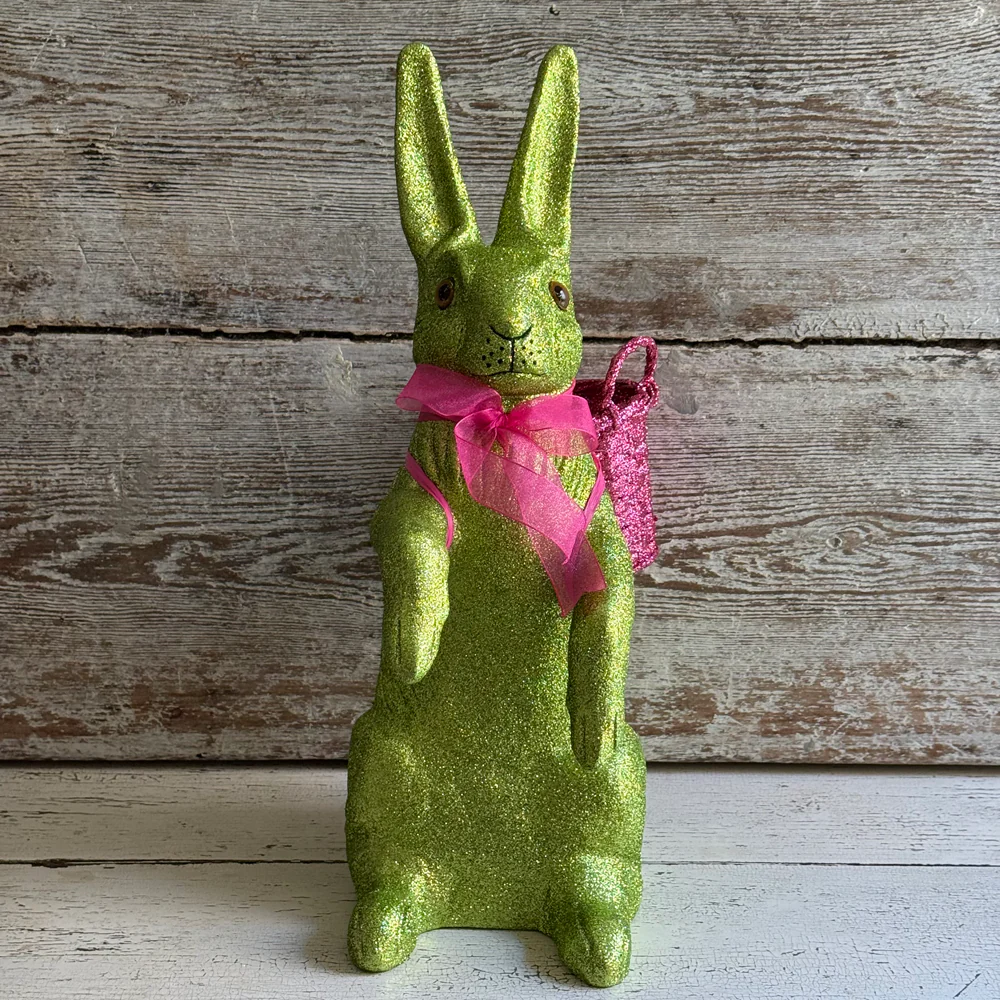 Ino Schaller Extra-Large Glitter Bunny with Bow and Basket in Green - Image 2