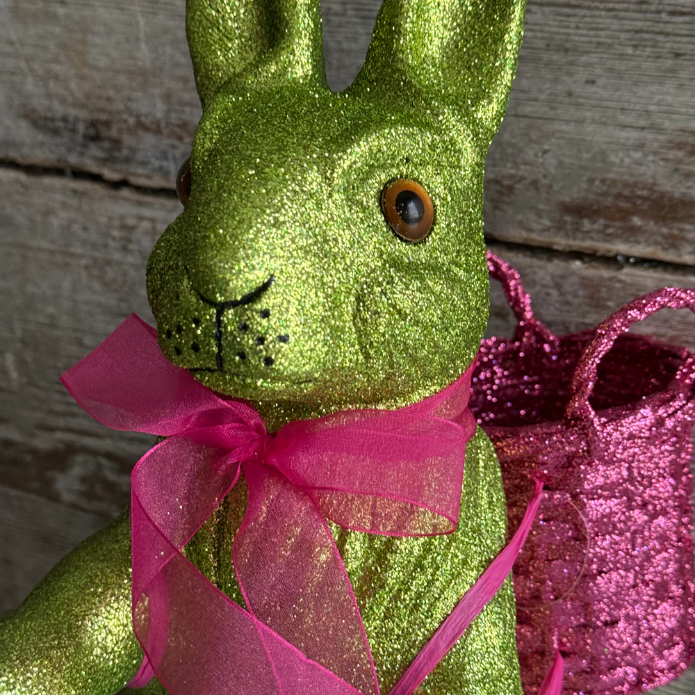 Ino Schaller Extra-Large Glitter Bunny with Bow and Basket in Green - Image 3