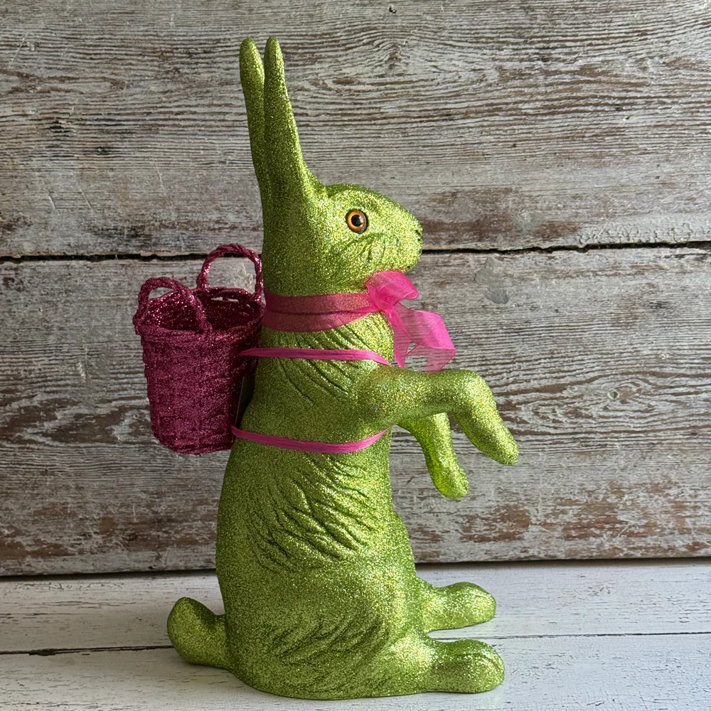 Ino Schaller Extra-Large Glitter Bunny with Bow and Basket in Green - Image 4