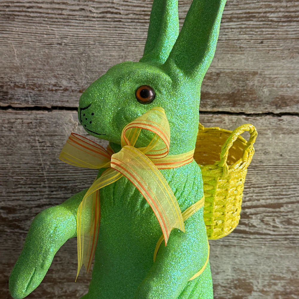 Ino Schaller Extra-Large Glitter Bunny with Bow and Basket in Neon Green - Image 3