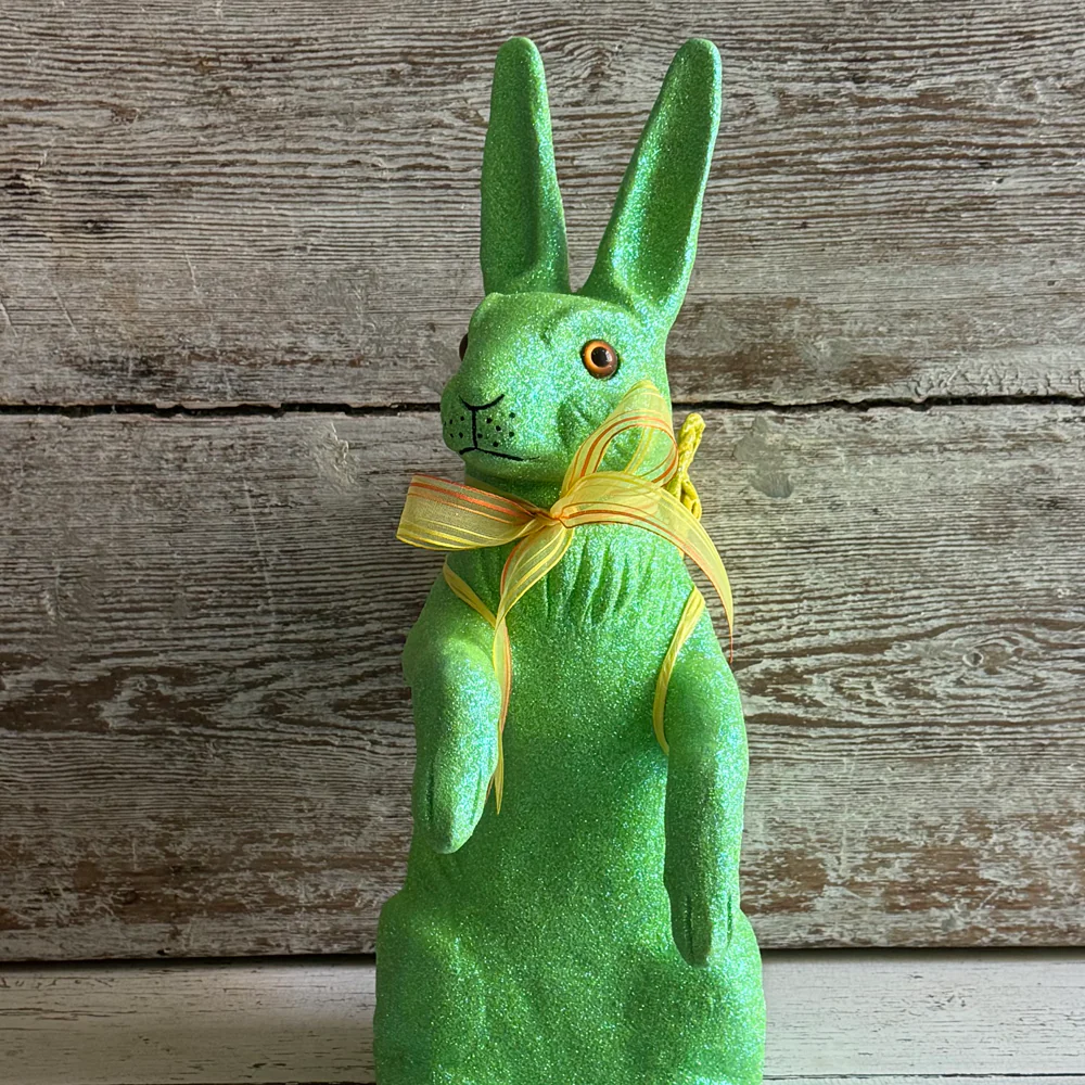 Ino Schaller Extra-Large Glitter Bunny with Bow and Basket in Neon Green - Image 4