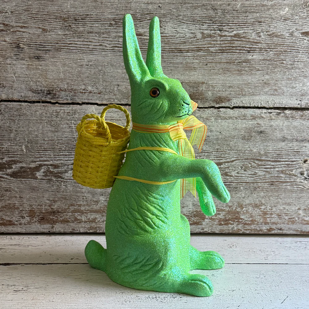 Ino Schaller Extra-Large Glitter Bunny with Bow and Basket in Neon Green - Image 5