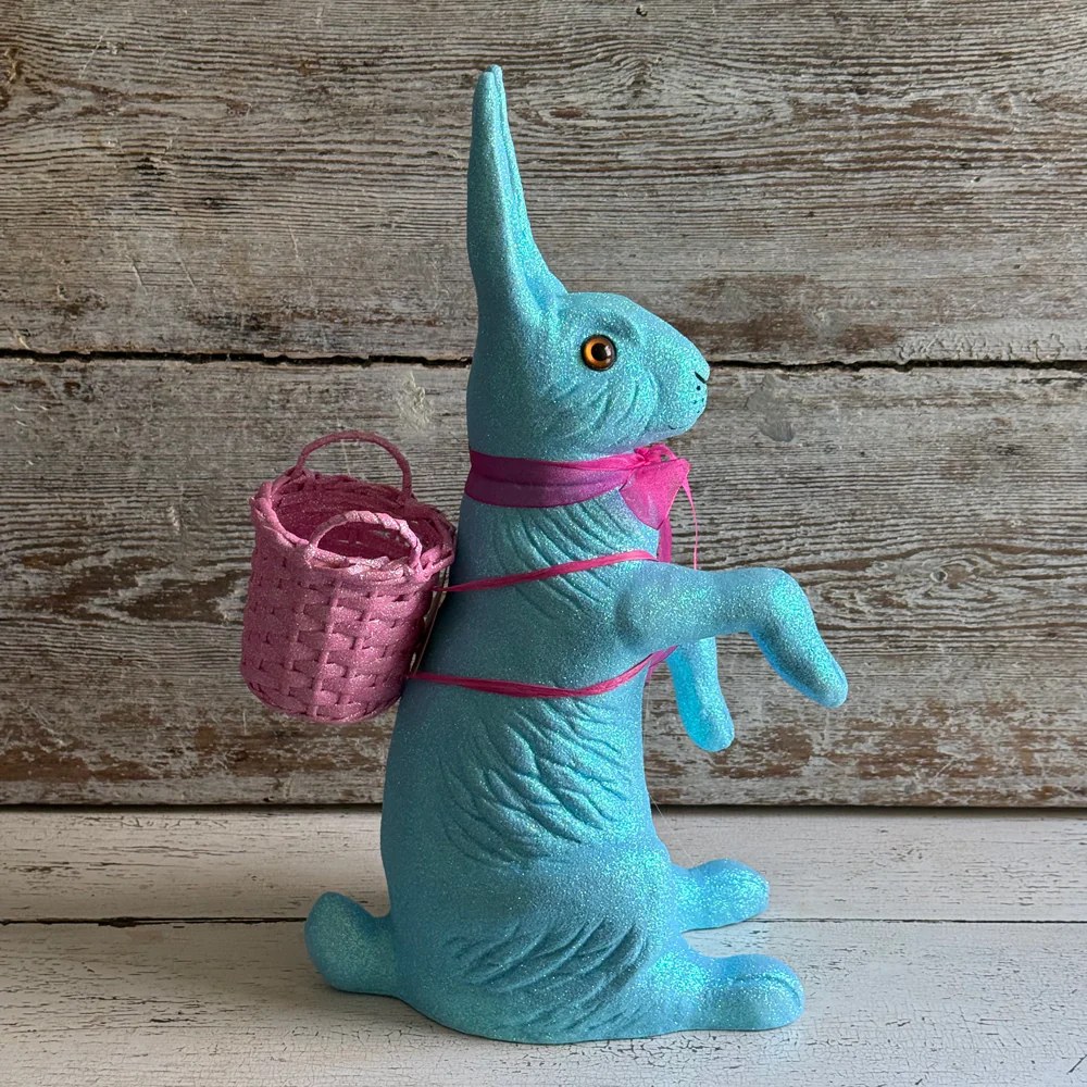 Ino Schaller Extra-Large Glitter Bunny with Bow and Basket in Light Blue - Image 6