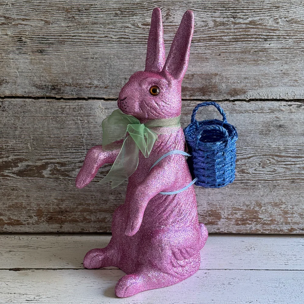 Ino Schaller Extra-Large Glitter Bunny with Bow and Basket in Lilac
