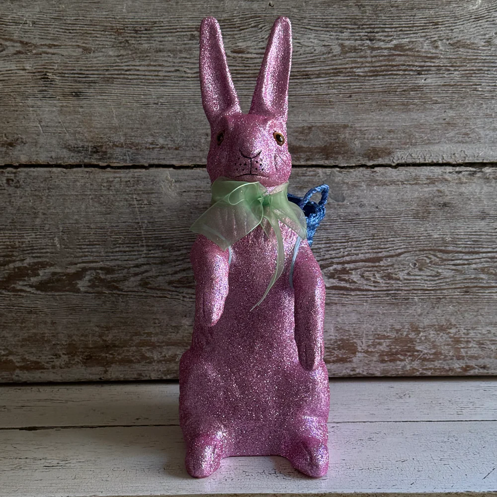 Ino Schaller Extra-Large Glitter Bunny with Bow and Basket in Lilac - Image 2