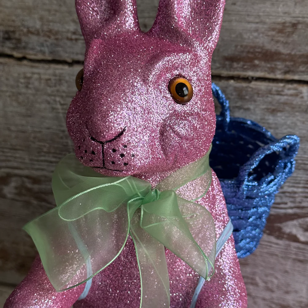Ino Schaller Extra-Large Glitter Bunny with Bow and Basket in Lilac - Image 3