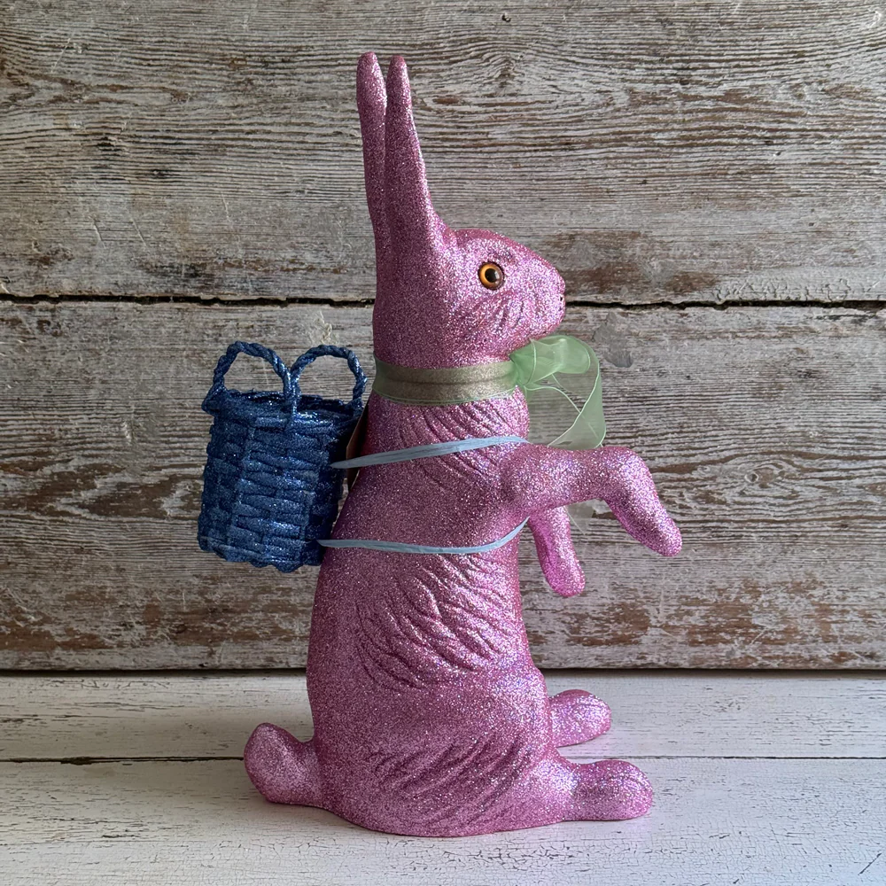 Ino Schaller Extra-Large Glitter Bunny with Bow and Basket in Lilac - Image 4