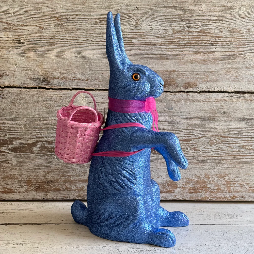 Ino Schaller Extra-Large Glitter Bunny with Bow and Basket in Navy - Image 3