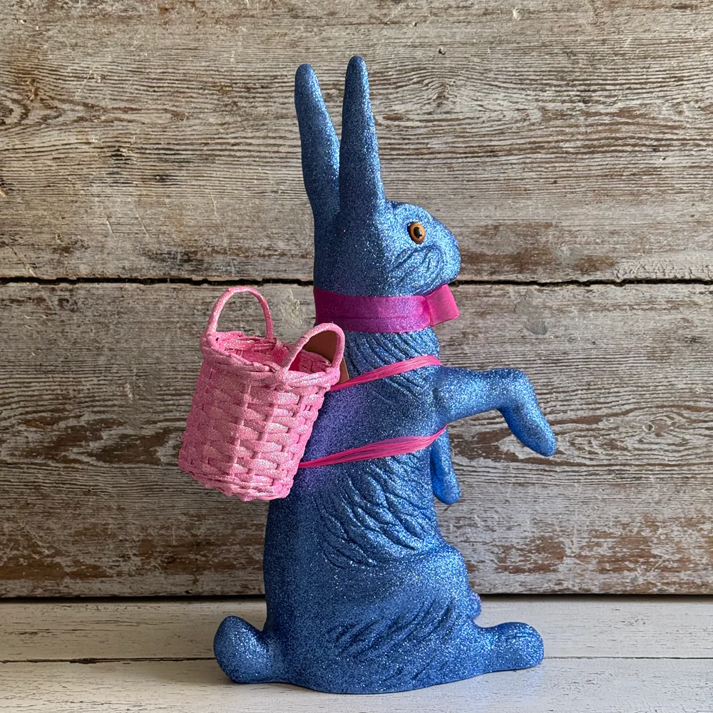 Ino Schaller Extra-Large Glitter Bunny with Bow and Basket in Navy - Image 4