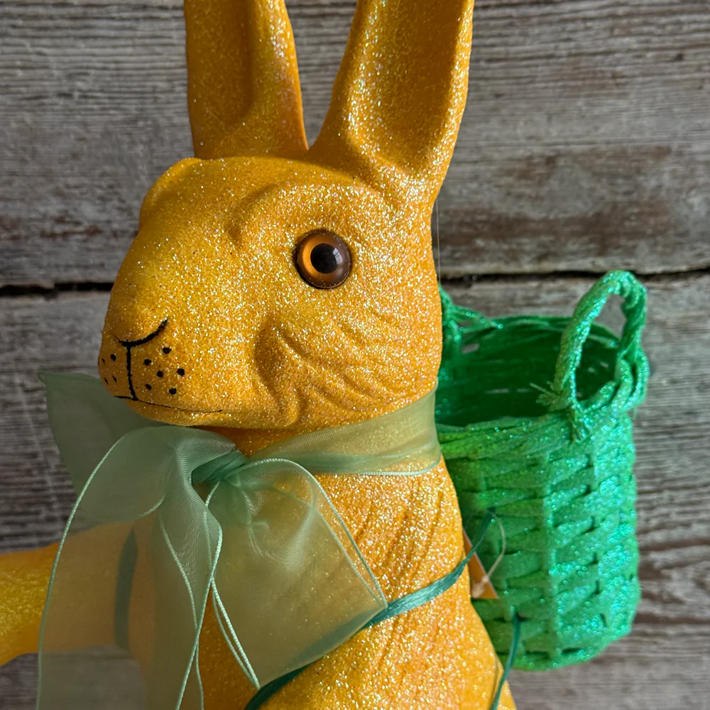Ino Schaller Extra-Large Glitter Bunny with Bow and Basket in Orange - Image 2