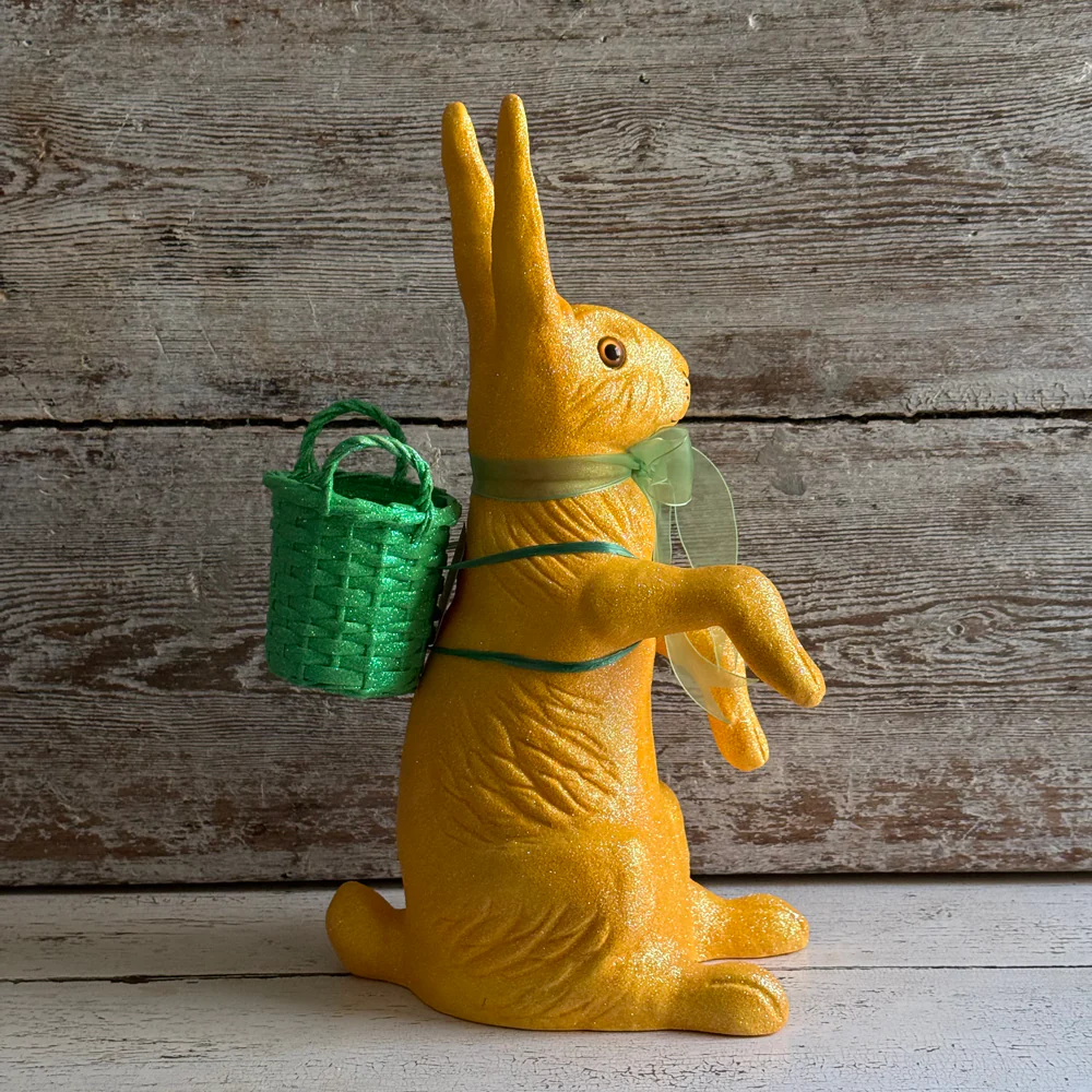 Ino Schaller Extra-Large Glitter Bunny with Bow and Basket in Orange - Image 3