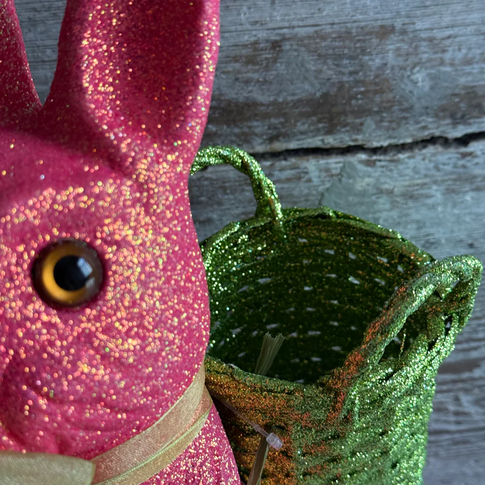 Ino Schaller Extra-Large Glitter Bunny with Bow and Basket in Neon Pink - Image 4