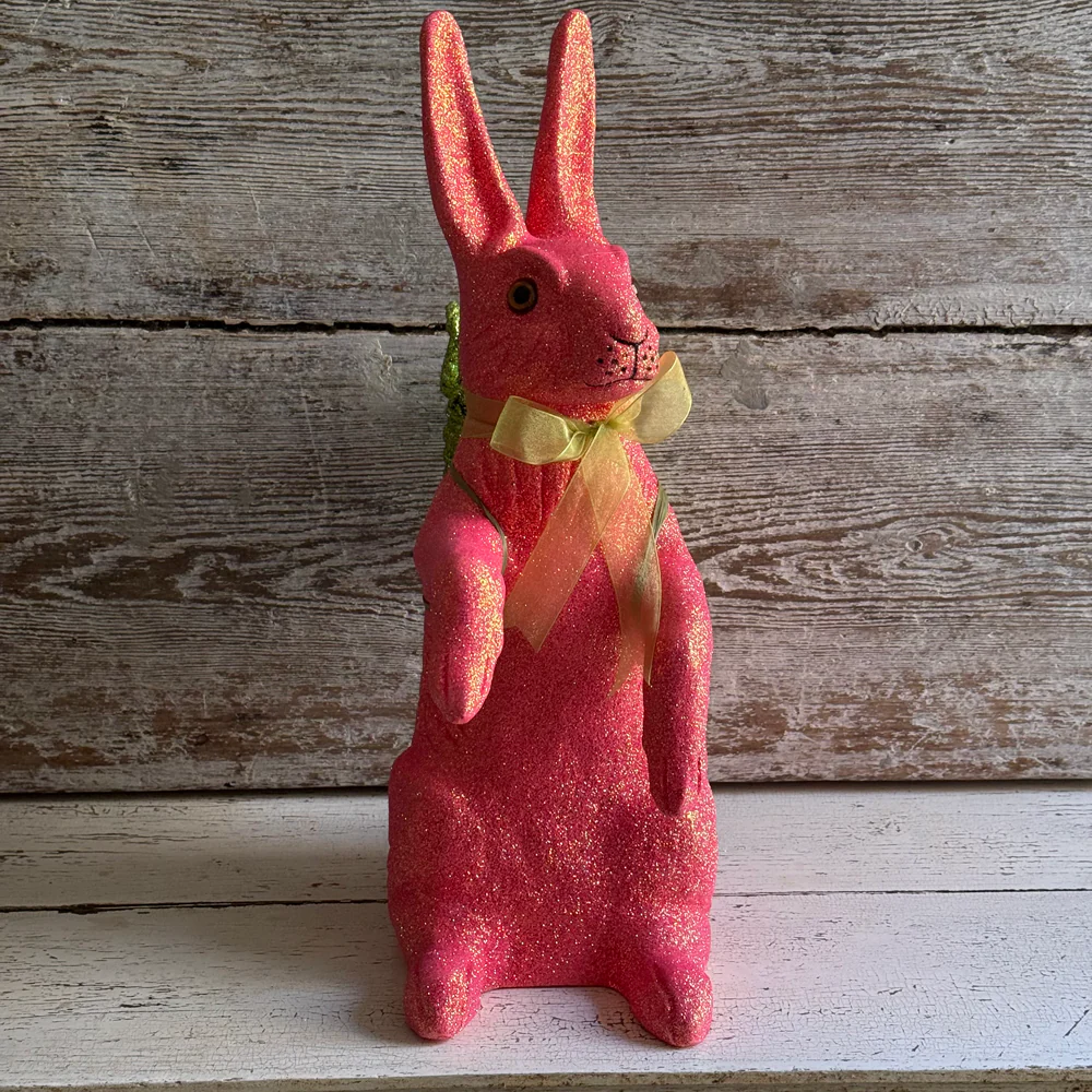 Ino Schaller Extra-Large Glitter Bunny with Bow and Basket in Neon Pink - Image 5